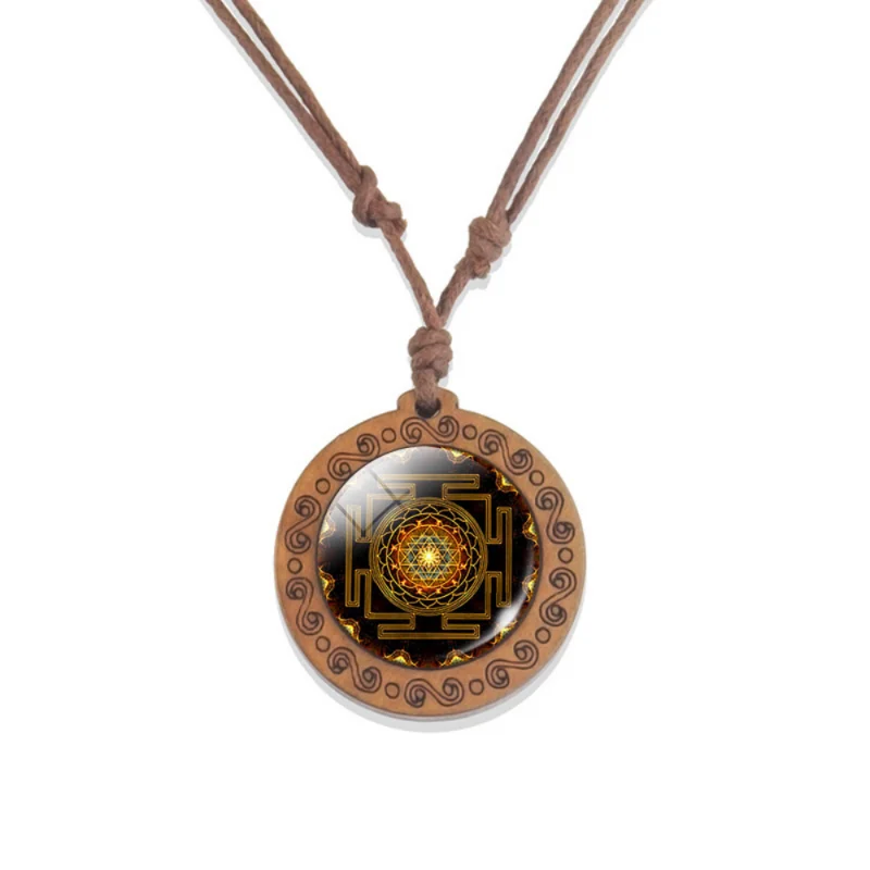 Mandala Necklace | Wooden Pendant | Leather Cord | Geometry Jewelry