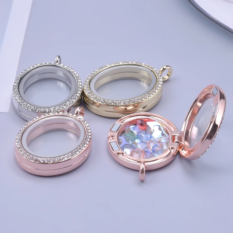 10PCS Classic Oval Crystal Glass Floating charms for living lockets Alloy Pendants for Women Jewelry Making Craft Photo Necklace