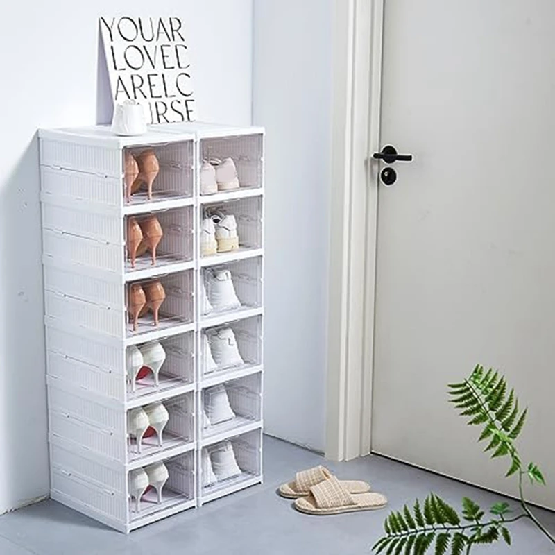 1 Piece Shoe Storage Box With Clear Door Space-Saving Shoe Rack Sturdy Clear Plastic 4