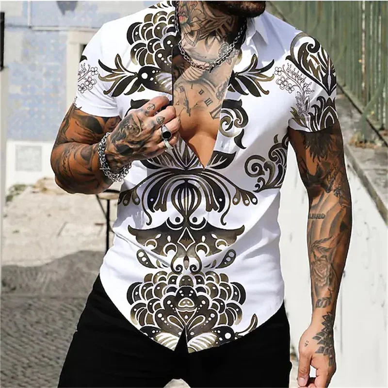 Summer men's shirt Hawaiian shirt flower pattern 3D printing men's beach short sleeve fashion T-shirt men's plus size coat top