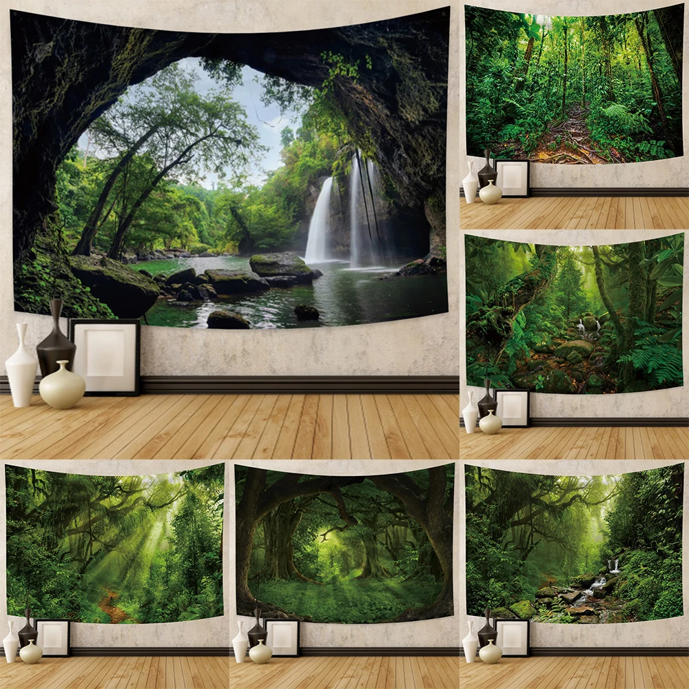 

Natural scenery beautiful tropical forest wall hanging home bedroom living room dormitory decoration background cloth tapestry