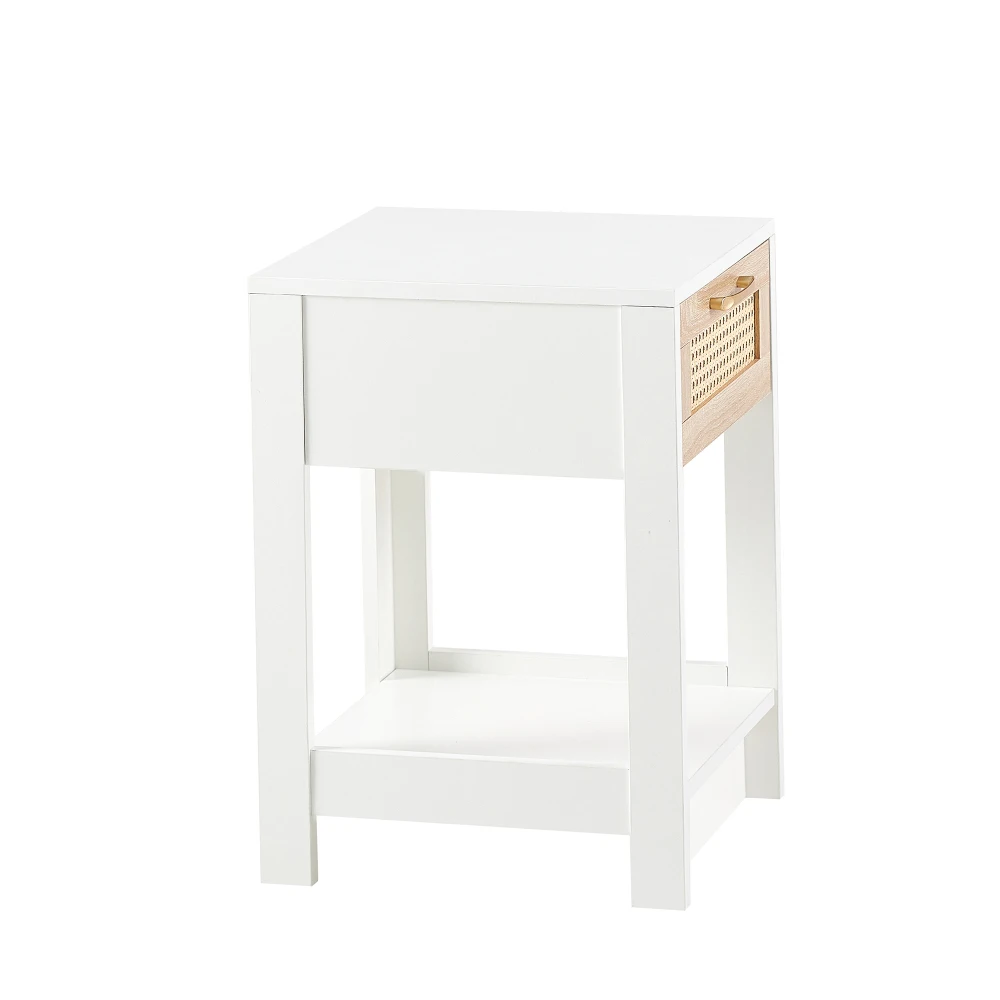 Moderner Rattan-Beistelltisch mit Schublade, Nachttisch, multifunktionaler Beistelltisch für Wohnzimmer, Schlafzimmer, H55×B40×H40cm – Detail 30