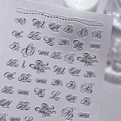Artistic Font Embossed Nail Art Stickers - Black & White 3D Manicure Decals (Style B)