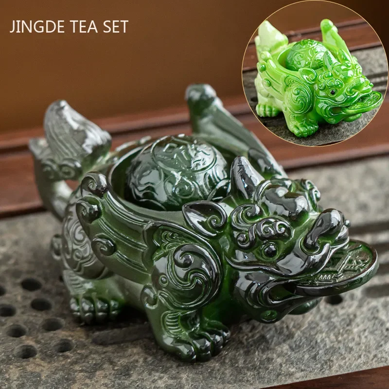 1PCS Chinese Resin Discolored Tea Pet Lucky Cute Golden Toad Ornaments Desktop Handmade Crafts Home Tea Set Decoration Gifts tea pet ornaments