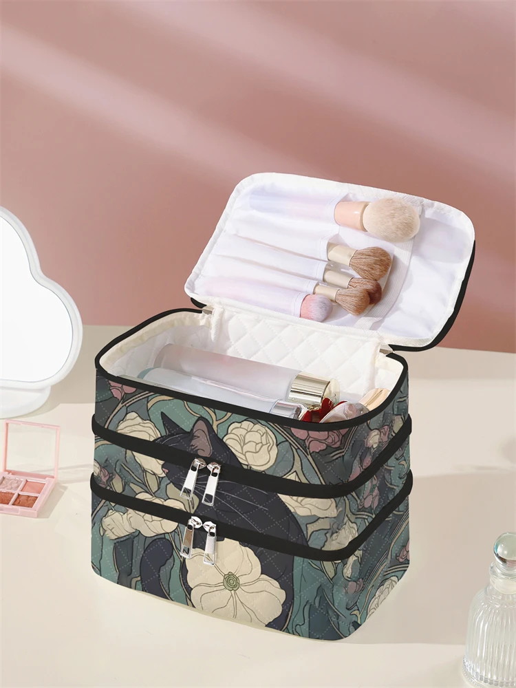 1Pc, Black Cat Pattern 3-Layer Cosmetic Bag, Multi-Functional Makeup Management Bag, Bathtub Shower, Wallet, Portable Cosmetics, Lipstick, Brush, Skin Care Organizer 1Pc, Starry Sky Pattern 3-Layer Cosmetic Bag, Multi-Functional Makeup Management Bag, Bathtub Shower, Wallet, Portable Cosmetics, Lipstick, Brush, Skin Care Organizer