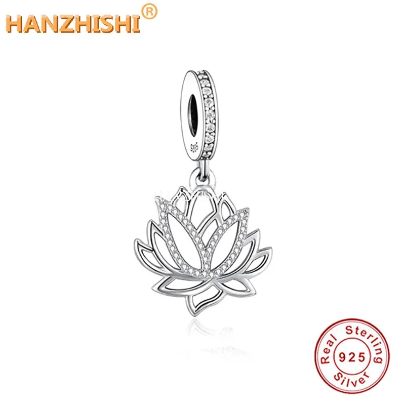 

Authentic 925 Sterling Silver Lotus Flower Dangle Beads Charms Fit Original Brand Charm Bracelet Necklace Jewelry Women Berloque