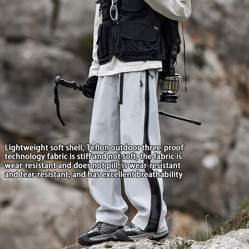 Men Hiking Pants Waterproof Windproof Pants Lightweight Breathable Cargo Side Zip Outdoor Joggers Trekking Fishing Trouser