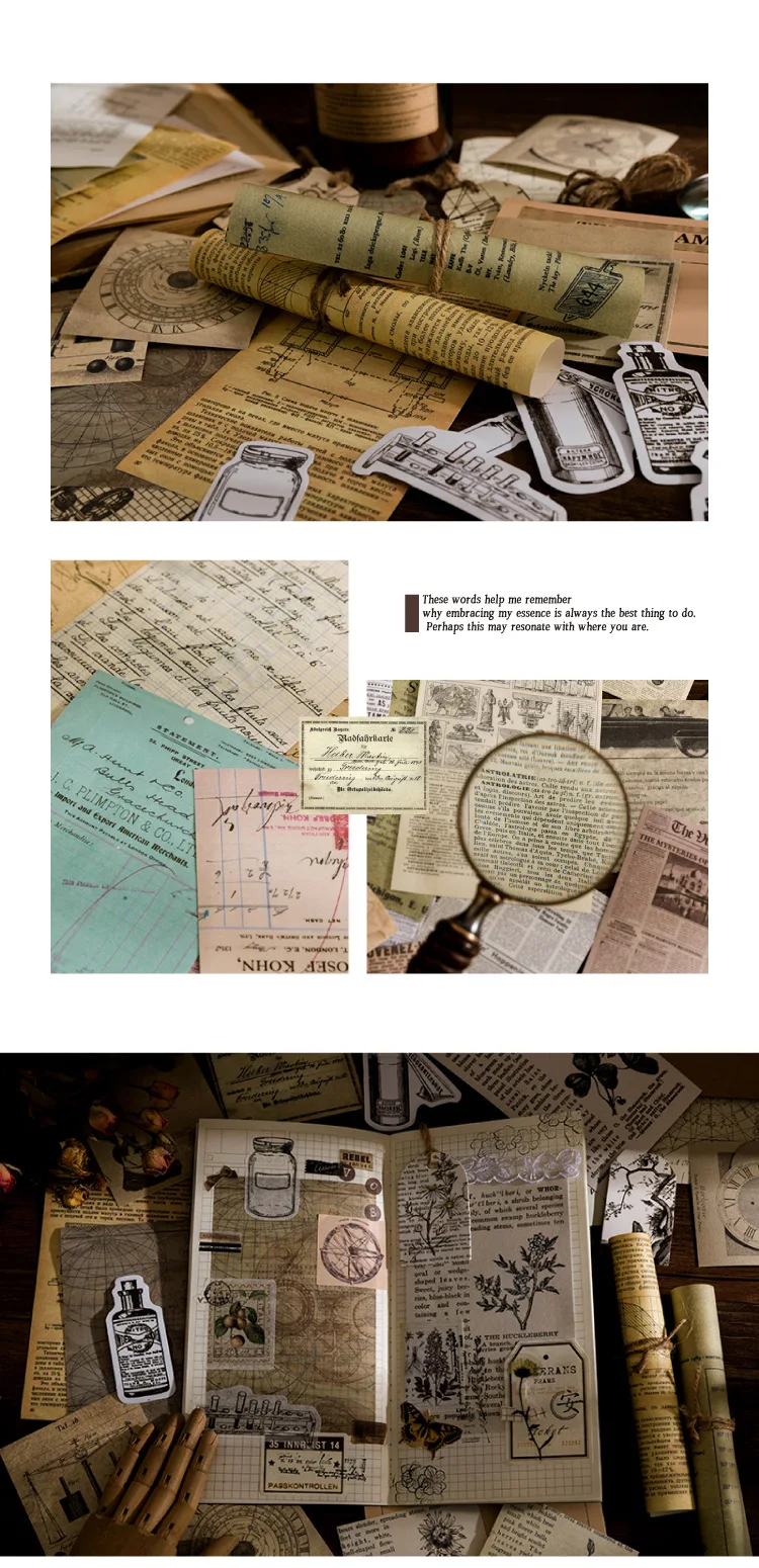 30 Pcs Vintage Scrapbooking DIY Stickers Pack Retro Natural Washi Paper Sticker for Diary Journal Art Decorative Collection