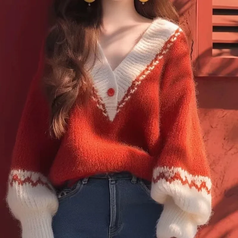 Korean-style Trendy Light Yellow Loose Crew-neck Sweater