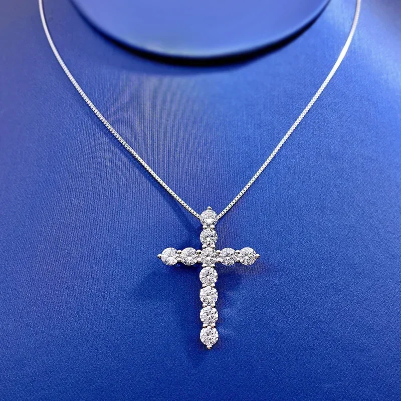 

New S925 Silver Cross Zircon Pendant Necklace Ladies Necklace
