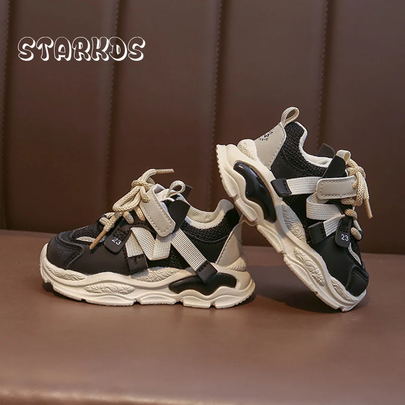 Brand Design Kids Sneakers 2023 Spring New Thick Sole Mesh Tennis Boys Soft Sport Shoes Toddler Girl Casual Hook & Loop Footwear 5