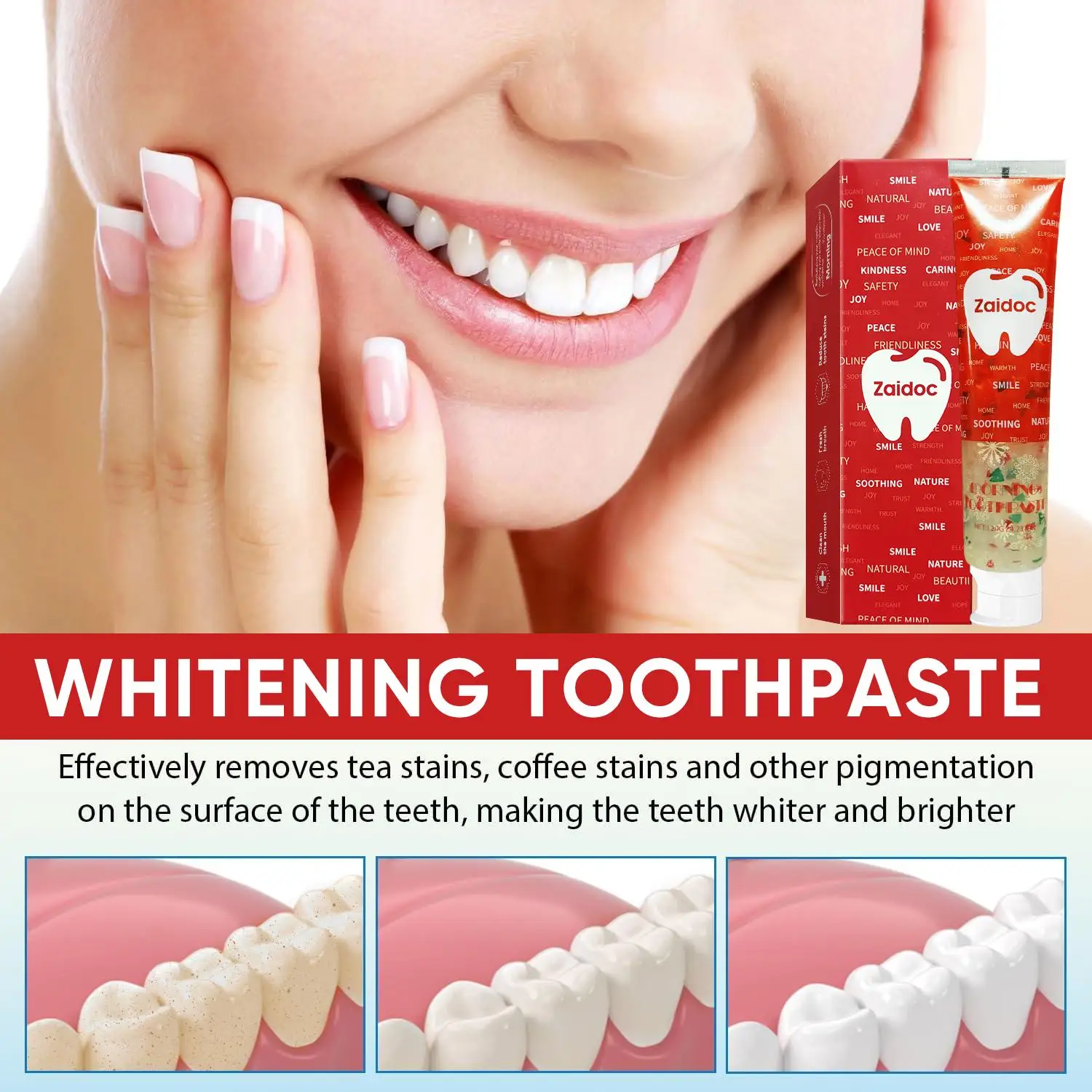 ZaiDoc 3Pcs Toothpaste Set : Probiotic + Coconut Whitening + Clear Gel with Christmas Hearts Nano Hydroxyapatite Natural Oral Care 120g Each