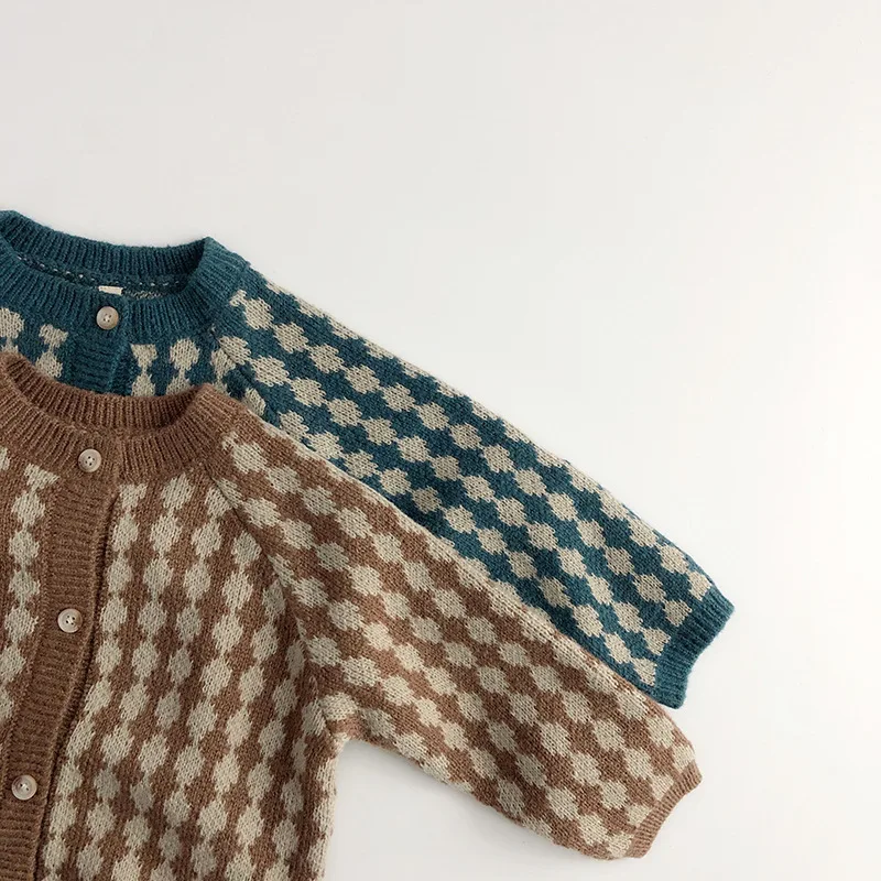Kids Plaid Knit Cardigans Sweaters