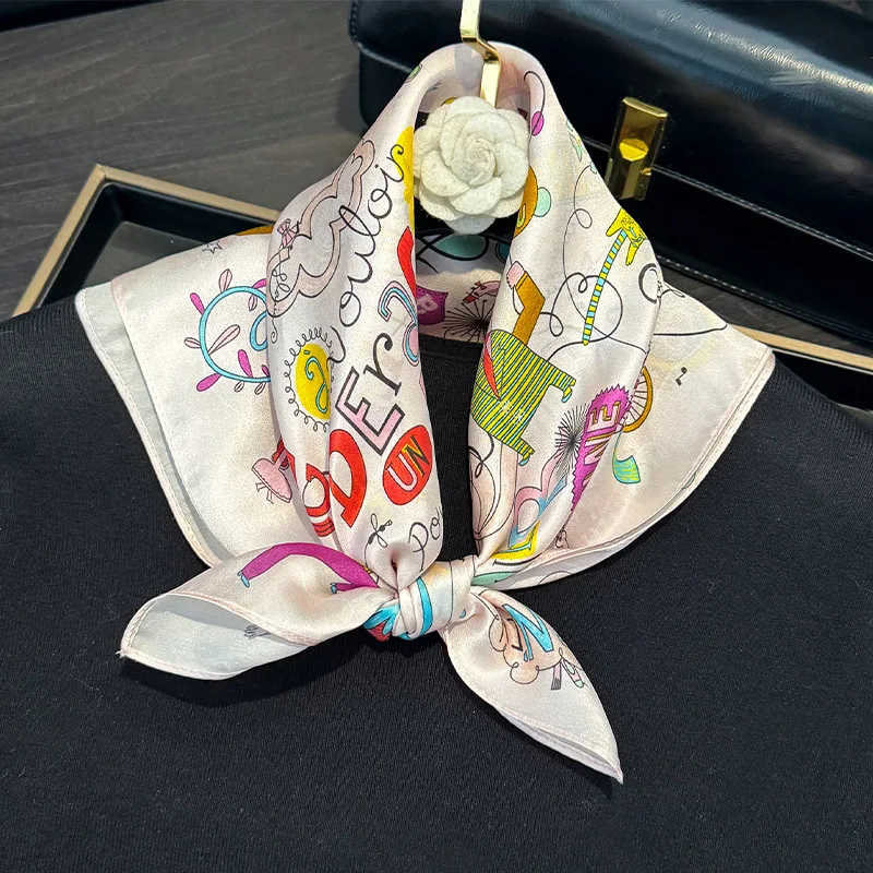 100% Pure Silk Floral Square Scarf Women Neck Hair Bandana