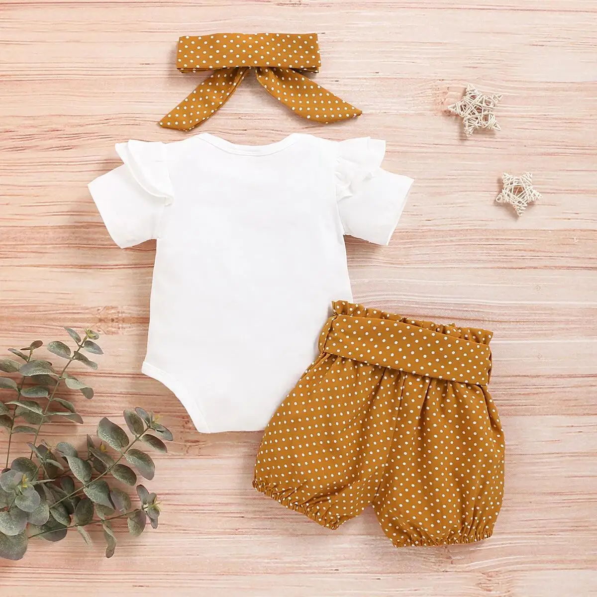 0-18 Monate Neugeborenes Baby Mädchen Kleidung Strampler Dot Hose mit elastischem Bund Säuglingsstirnband mit Schleifenknoten 3-teiliges süßes Freizeit-Set – Detail 2