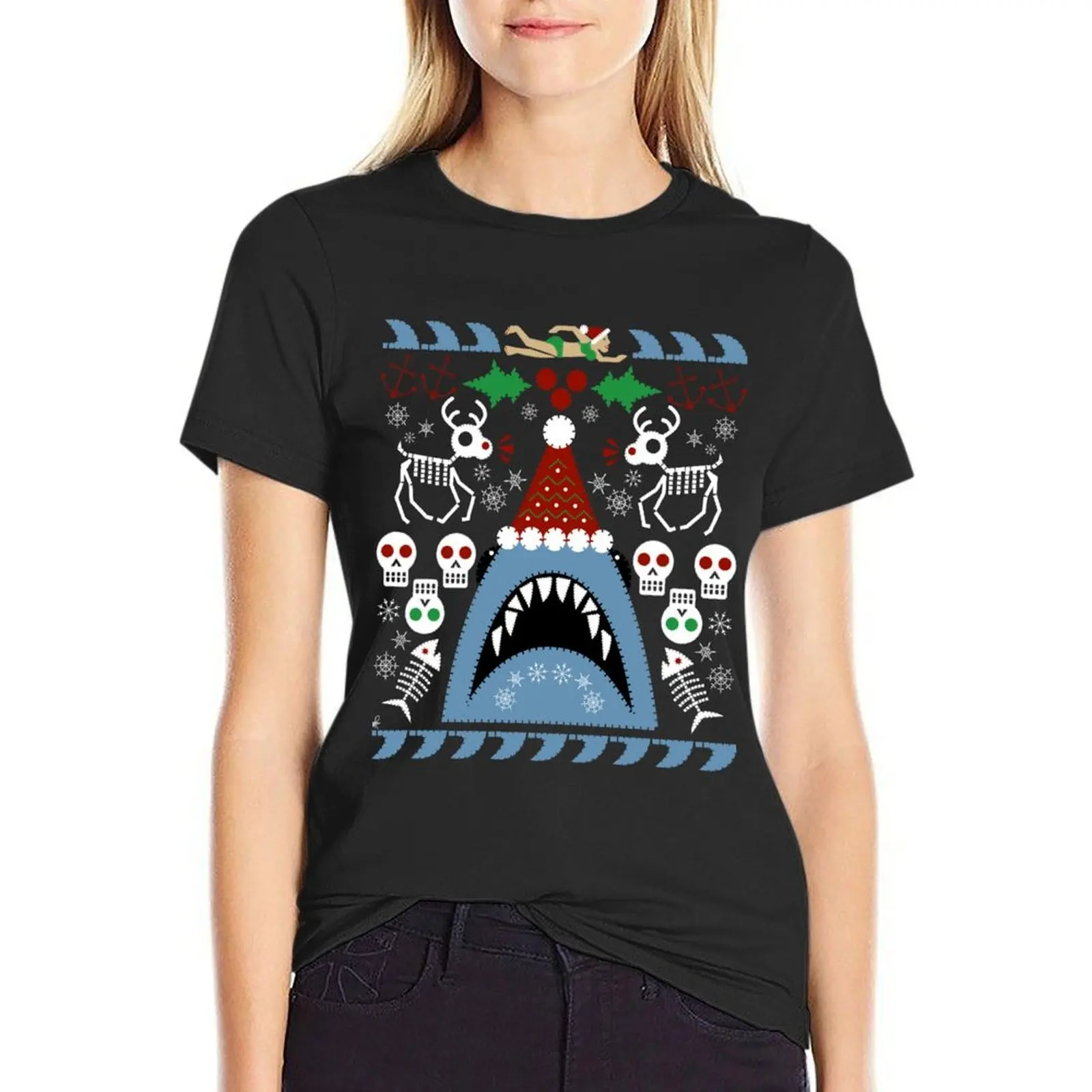 

Santa Jaws Ugly Sweater T-shirt vintage clothes cute clothes Women's tee shirt