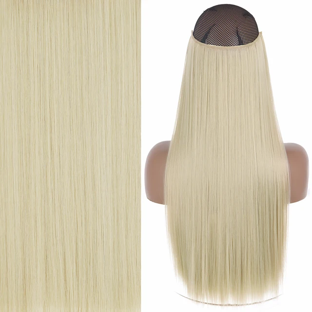 Synthetic No Clip Invisible Wire Hair Extensions Straight Natural Black Blonde One Piece False Hairpiece Halo Hair Extension Z-16