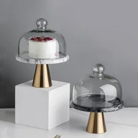 Marble Cake Pan Glass Cover Cake Stand Transparent Cover Golden High-foot Snack Counter Tray Kitchen Decoration Storage 1