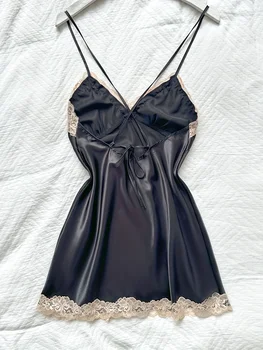 بيجامة نسائية صيفية جديدة مقاس كبير ورقبة على شكل حرف V من الدانتيل المرقعة ثوب نوم نسائي مثير 2