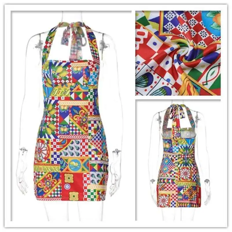 Avrilyaan Printed Short Backless Sexy Party Dress Women Halter Bandage Bodycon Dresses Strapless Mini 2024 Summer Dress Vestidos 6