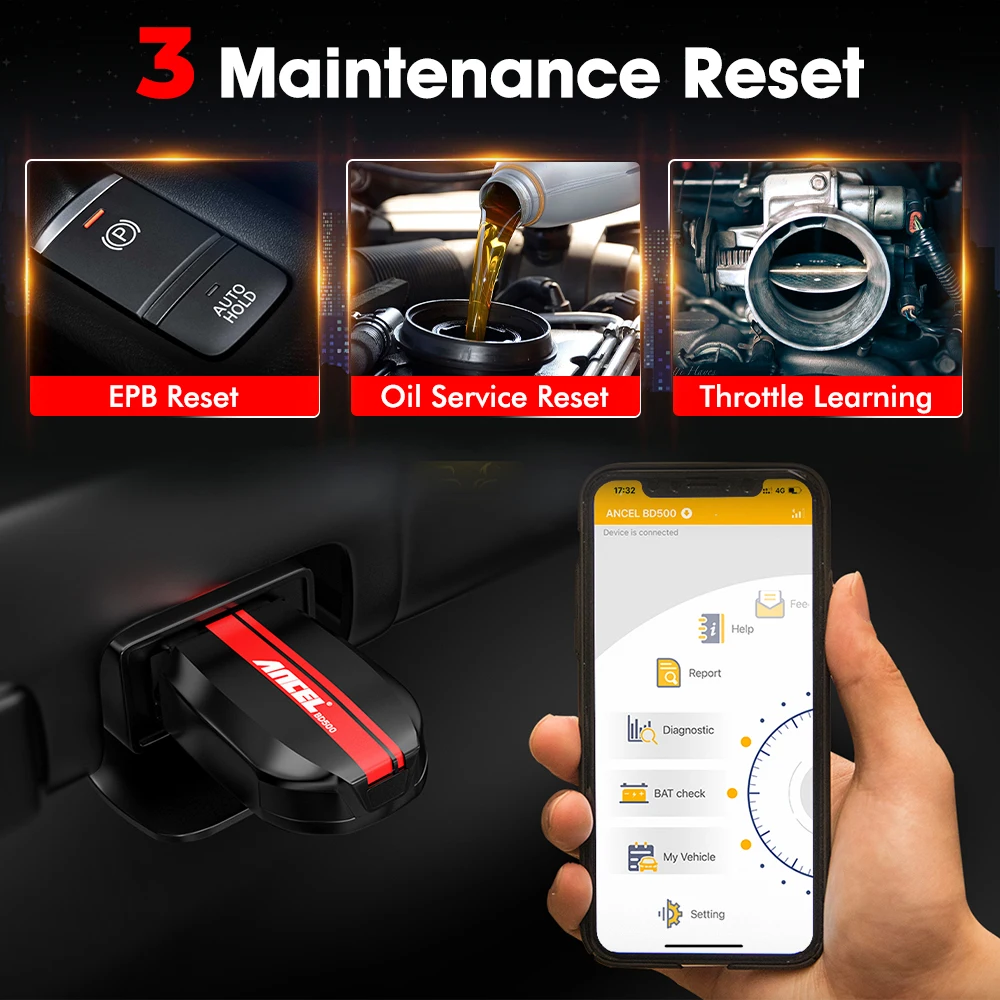 ANCEL BD500 obd2 Bluetooth 5.0 Scanner All System Car Code Reader with EPB /Throttle Learning for VW Audi Service Seat Skoda 3