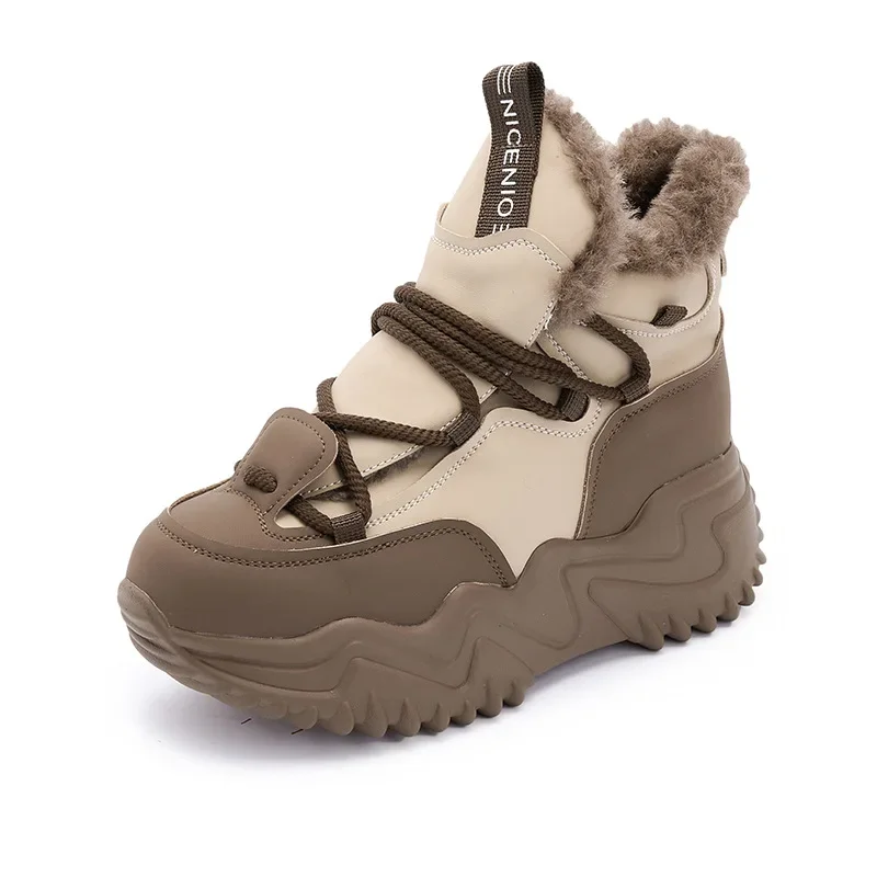 

white women winter shoes genuine leather platform wedge comfy leather warm fur female women snow boots zapatillas mujer