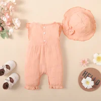 2PCS Newborn Baby Girl Bodysuuit Plain Sleeveless Romper+Hat Daily Summer Jumpsuuit Clothing for Infant Girl 0-18Months 5