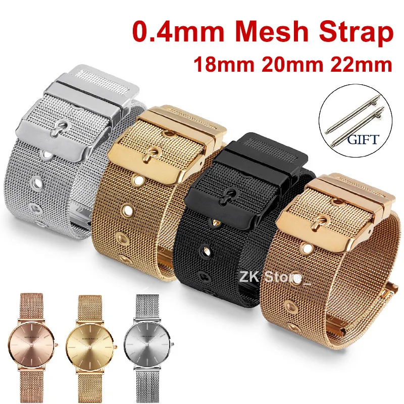 Elegant Stainless Steel Mesh Watch Straps - Silver, Gold, Black