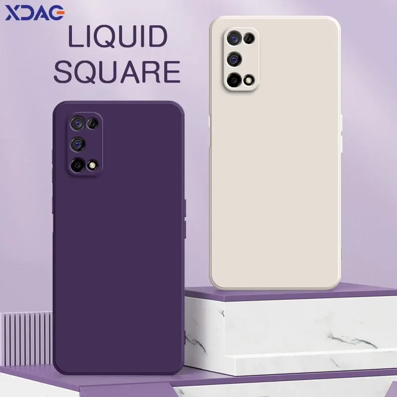 Квадратный жидкий силиконовый чехол для OPPO K7x Realme 7 Q2 V5 Narzo 30 Pro