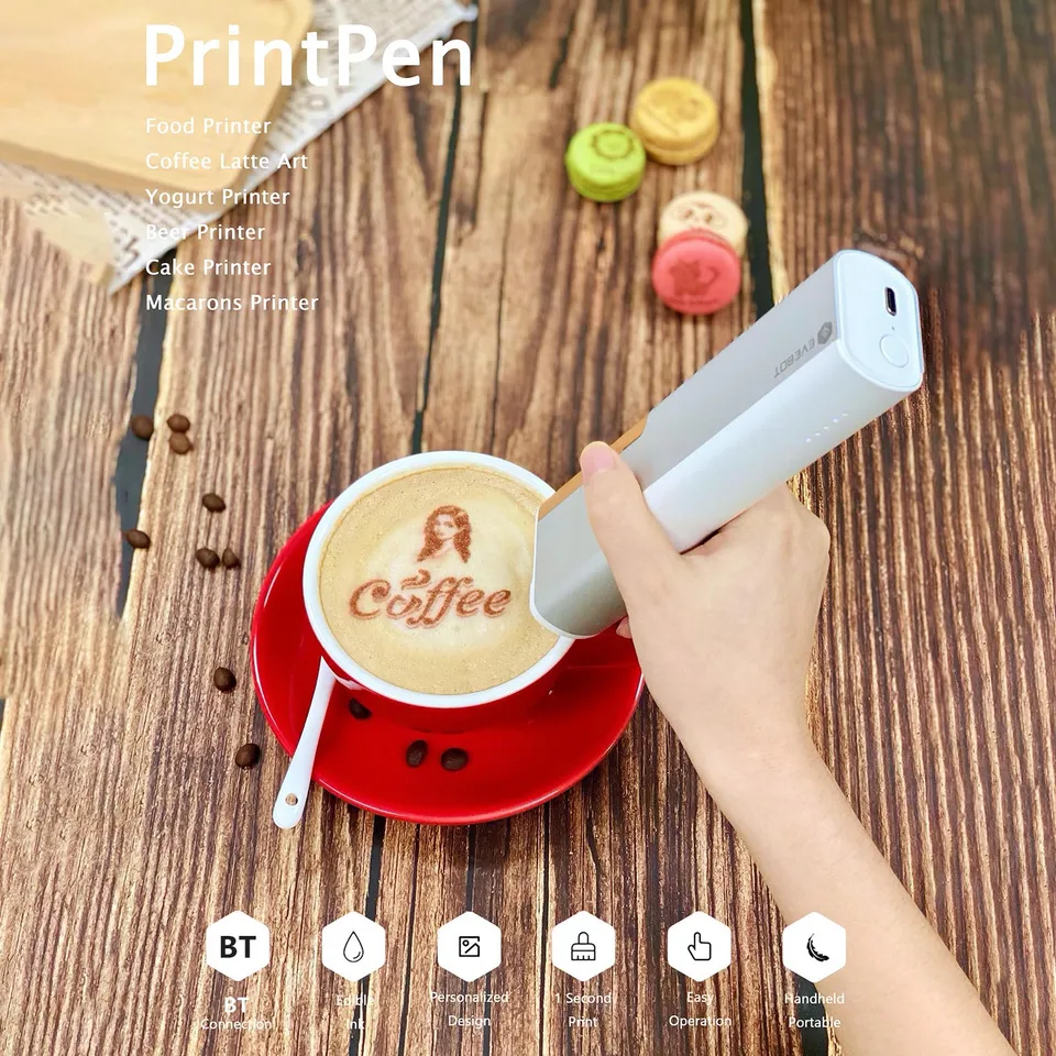 EVEBOT printpen Handheld Food Printer Portable Mini Coffee Latte