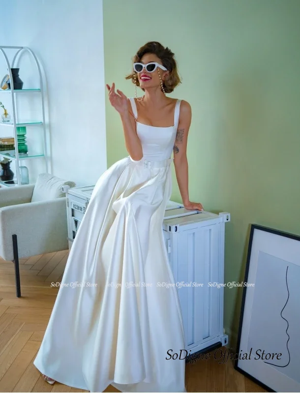SoDigne A-line Simple Wedding Dresses Square Collar Satin Sleeveless Bridal Dress 2024 Long Bride Gown vestidos de novia 13 S71de99714d1c4edcb118b5ef2fabd4dbg