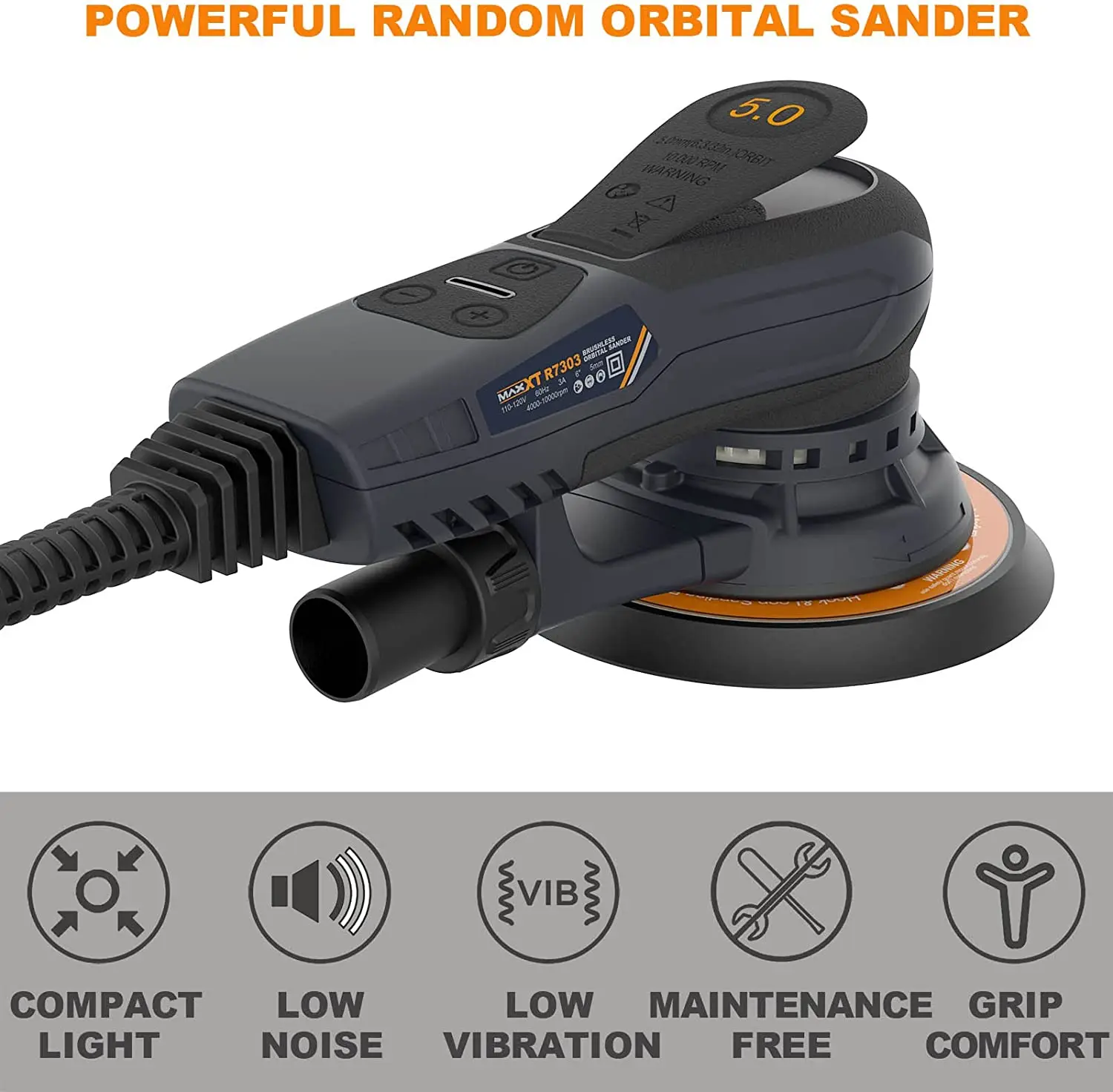 MAXXT Popular Design Random Electric Dust Free Brushless 110V/220V Orbit Machine Sander Orbital 3