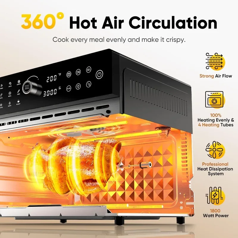 32QT extra large air fryer,toaster air fryer combo,360&deg; hot circulation healthier food,1800w preset dual cooking function