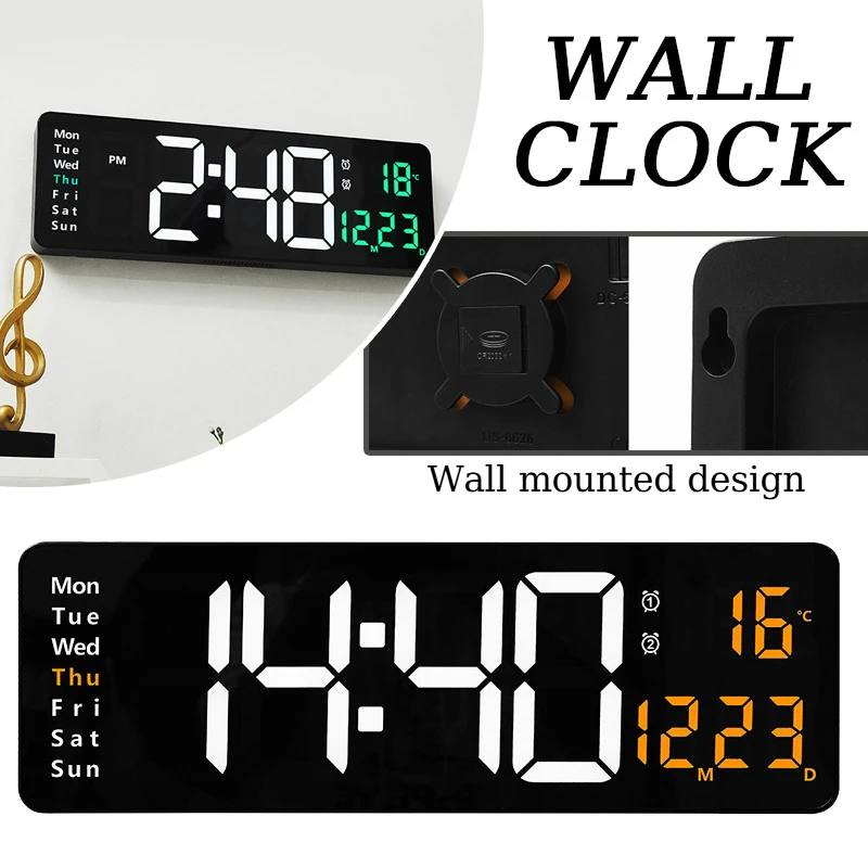 Digital Wall Clock 22.8CM LED Alarm