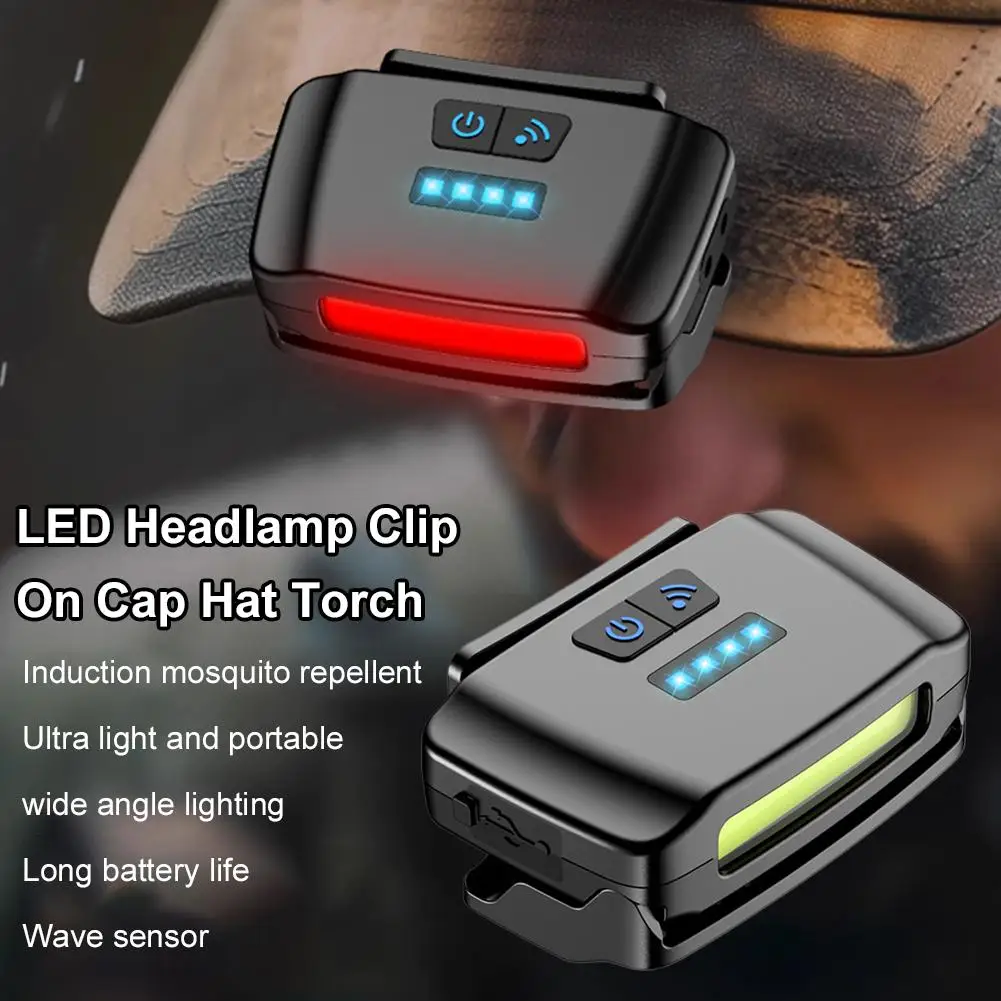 Mini Clip-On Cap Light – Rechargeable LED Headlamp with Motion Sensor, Waterproof Hat Flashlight for Outdoor Fishing, Camping, N
