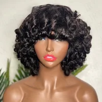 Cheveux bouclés moelleux à la mode, couleur naturelle, cheveux courts avec frange, pas besoin de colle, peut être porté directement, perruque synthétique 6