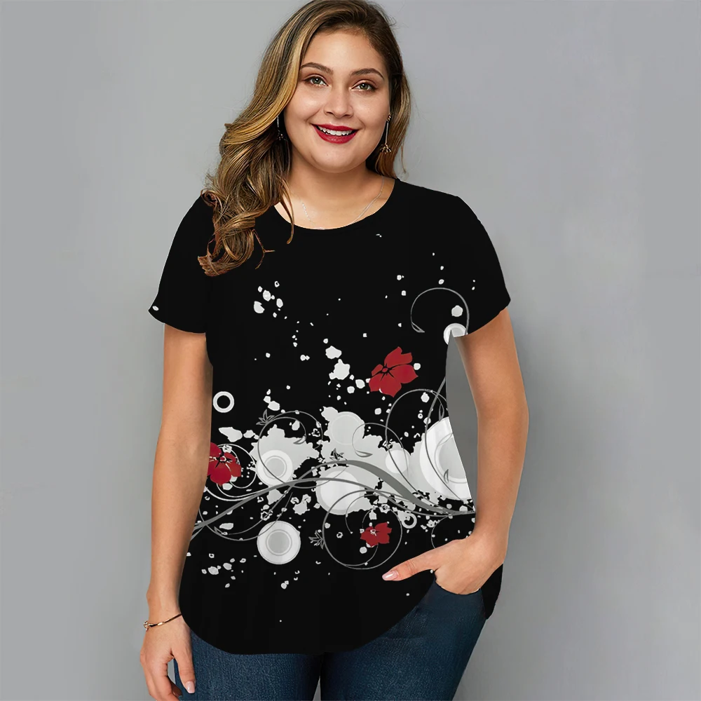 Floral T Shirt Für Frauen Übergroßen Y2k Mädchen Kleidung O Hals Mode Kurzarm Bluse Sommer Neue Streetwear Weibliche Casual tops