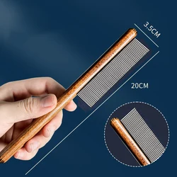 Stainless Steel Pet Hair Remover with Wooden Handle - Grooming and Massage Brush (Dense Comb)