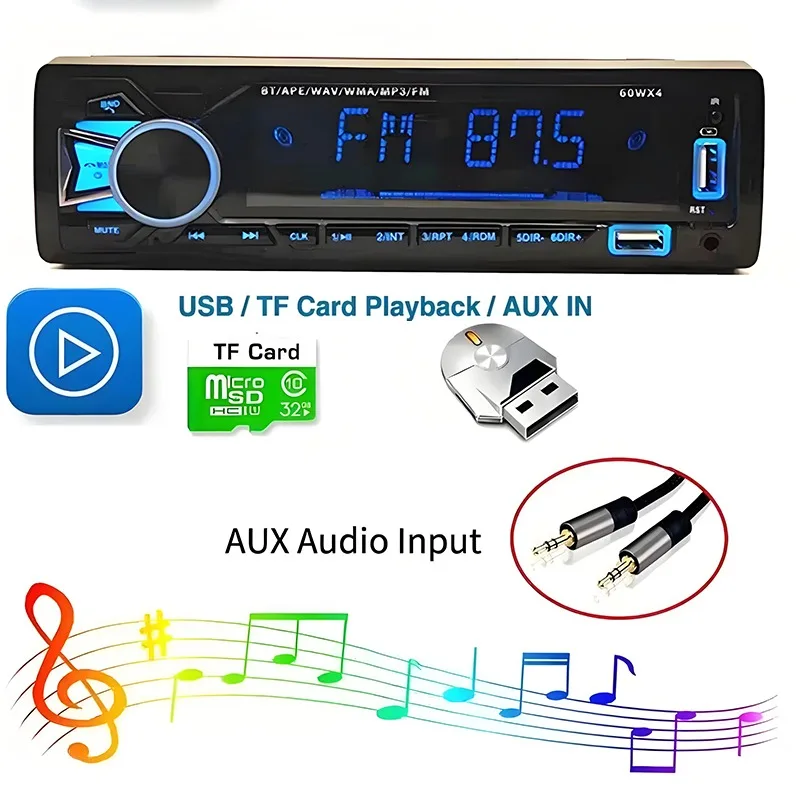 12V 1din Car MP3 Player Dual USB Bluetooth Stereo Radio Audio FM TF AUX IN Receiver in Dash Multimedia Player with remote