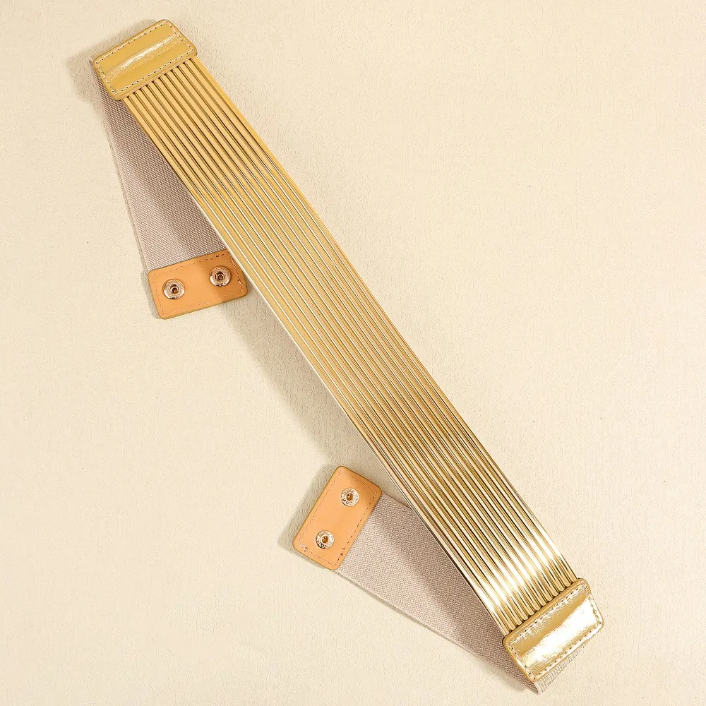 High Quality Gold Waist Belt Elastic Bright Buttoning Belt Wide Tight Waistband for Women