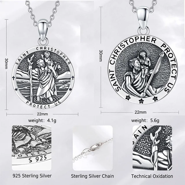 Collana San Cristoforo In Argento Sterling 925 – Ciondolo Religioso Con Catena 16''