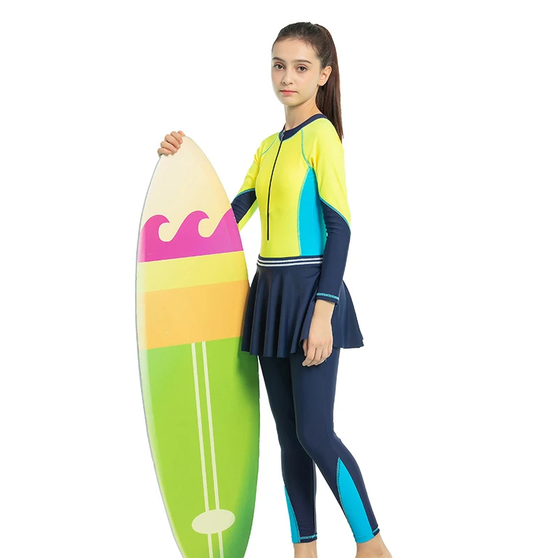 Muslim Swimwear For Girls Front Zipper Modest Long Sleeve