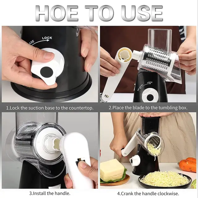 Manual Rotary Cheese Grater for Vegetable Cutter 3-in-1 Grater Slicer Multifunctional Vegetable Chopper With 3 replaceable blade 4