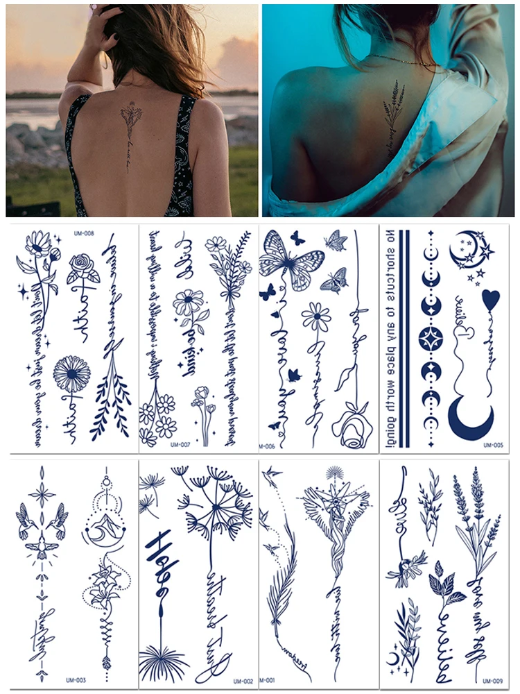 Tatuagem falsa para mulher Herbal Juice Tattoo Adesivos Semi-permanente descartável impermeável borboleta rosa azul tinta tatuagem adesivos