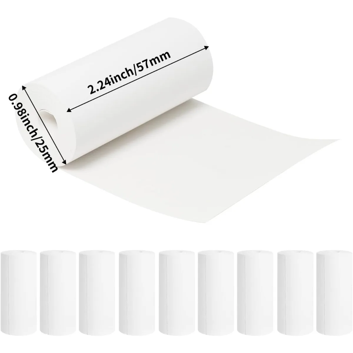 5 Rolls Thermal Adhesive Sticker Paper 57x25mm Inkless Black on White Paper for Mini Thermal Printer Cash Register POS Receipt