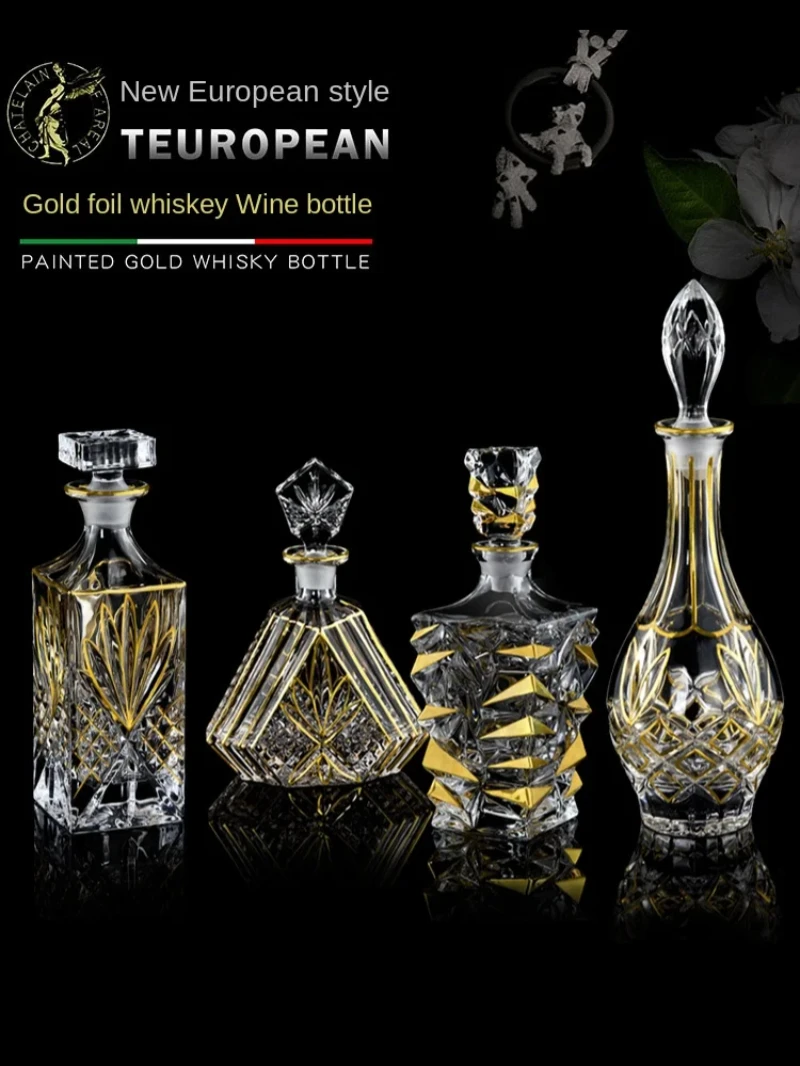 GoldThreadWineBottleCrystalGlassWhiskeyBottleCreativeHousehold