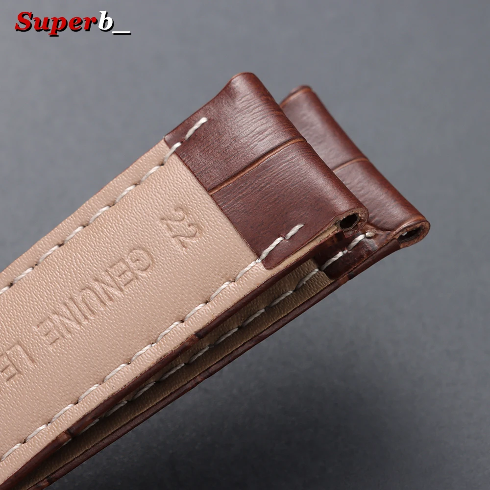 Elegant Genuine Leather Butterfly Clasp Watch Band with Premium Wooden Box