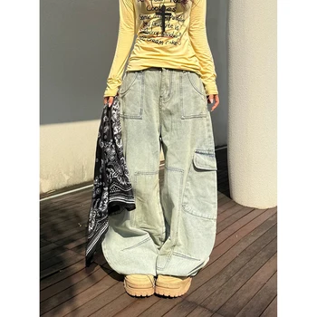 YIBASHU Women Black Gothic Emo Y2k Jeans Japandi Style Vintage Oversize Wide Jean Pants Harajuku Baggy Denim Trousers Clothes 1
