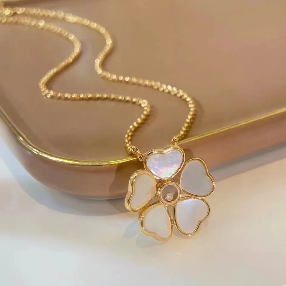 

Fashion Luxury Champagne Shell Flower Love Necklace Women's Wedding Glass Accessories Brand Jewelry Exquisite Gift Party 2022New