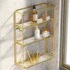Acrylic Bathroom Shelf Free Punch Washstand Wall Cosmetic Light Luxury Bathroom Multi-layer Gold Storage Shelf Accessories 4